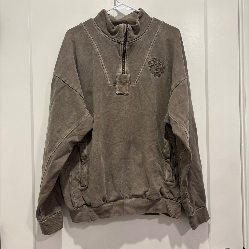 Gymshark Legacy Fitness Men Large Quarter Zip Sweatshirt Washed Brown Pullover L